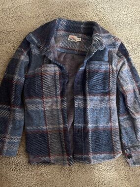 Faherty Blue Plaid Kids Jacket with Red Accents